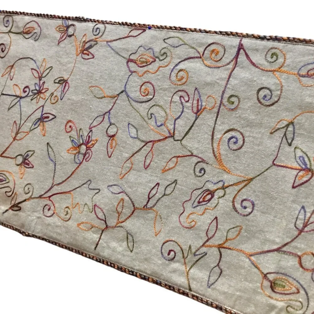 Pier One Imports Table Runner Spanish Floral 14 x 72 Embroidered Tassels